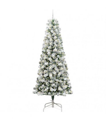 vidaXL Artificial Hinged Christmas Tree Flocked Green and White 240 cm