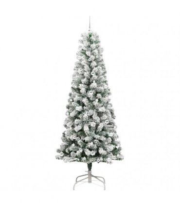 vidaXL Artificial Hinged Christmas Tree Flocked Green and White 240 cm