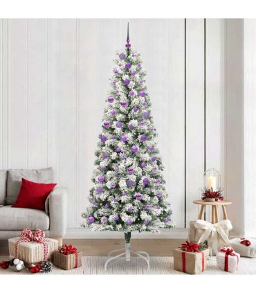 vidaXL Artificial Hinged Christmas Tree Flocked Green and White 240 cm
