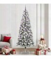vidaXL Artificial Hinged Christmas Tree Flocked Green and White 240 cm