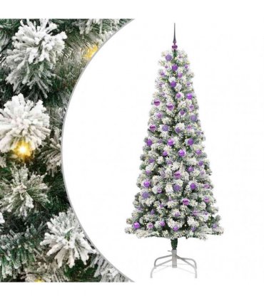 vidaXL Artificial Hinged Christmas Tree Flocked Green and White 240 cm