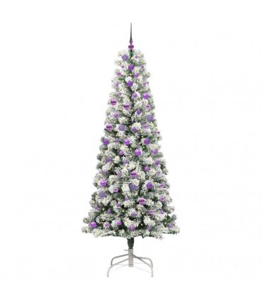 vidaXL Artificial Hinged Christmas Tree Flocked Green and White 240 cm