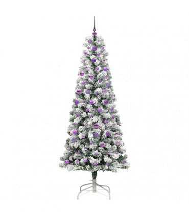 vidaXL Artificial Hinged Christmas Tree Flocked Green and White 240 cm