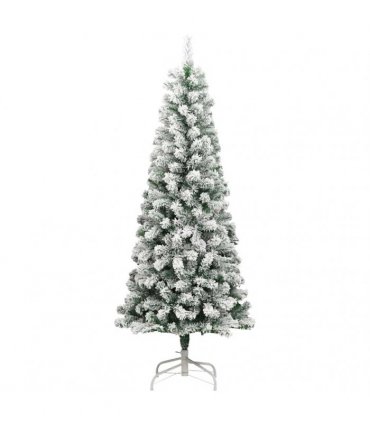 vidaXL Artificial Hinged Christmas Tree Flocked Green and White 240 cm