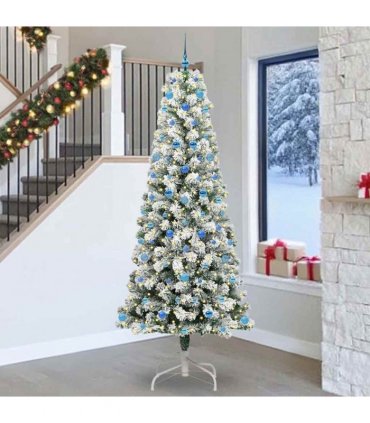 vidaXL Artificial Hinged Christmas Tree Flocked Green and White 240 cm