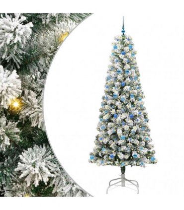 vidaXL Artificial Hinged Christmas Tree Flocked Green and White 240 cm