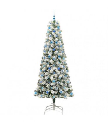 vidaXL Artificial Hinged Christmas Tree Flocked Green and White 240 cm