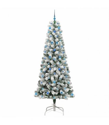 vidaXL Artificial Hinged Christmas Tree Flocked Green and White 240 cm