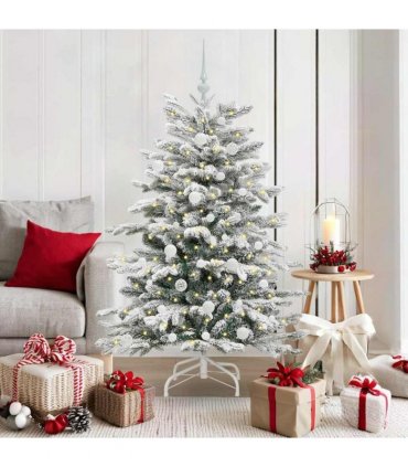 vidaXL Artificial Hinged Christmas Tree Green and White 150 cm