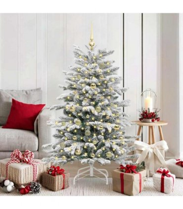 vidaXL Artificial Hinged Christmas Tree Green and White 150 cm