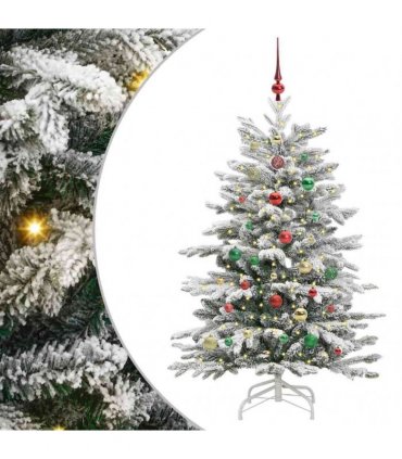 vidaXL Artificial Hinged Christmas Tree Green and White 150 cm