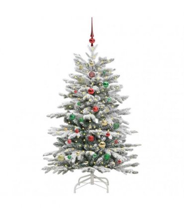 vidaXL Artificial Hinged Christmas Tree Green and White 150 cm