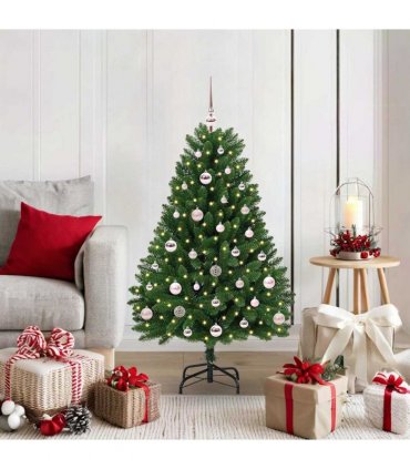 vidaXL Artificial Hinged Christmas Tree 120 cm 150 LEDs Warm White PVC