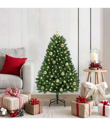 vidaXL Artificial Hinged Christmas Tree 120 cm 150 LEDs Warm White PVC