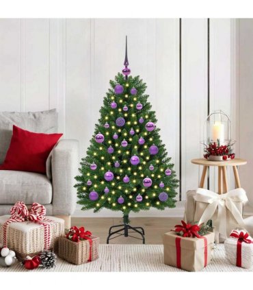 vidaXL Artificial Hinged Christmas Tree 120 cm 150 LEDs Warm White PVC