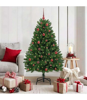 vidaXL Artificial Hinged Christmas Tree 150 cm 150 LEDs Warm White PVC
