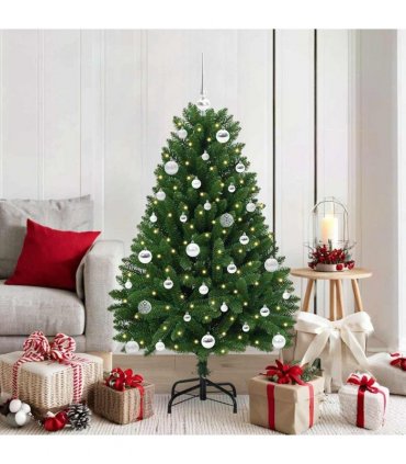 vidaXL Artificial Hinged Christmas Tree 150 cm 150 LEDs Warm White PVC