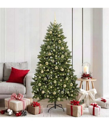 vidaXL Artificial Hinged Christmas Tree 180 cm 300 LEDs Warm White PVC