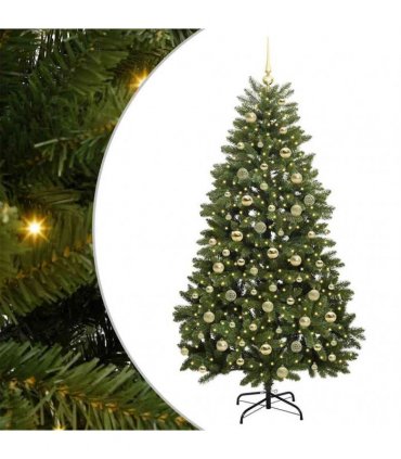 vidaXL Artificial Hinged Christmas Tree 180 cm 300 LEDs Warm White PVC
