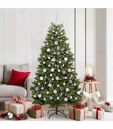 vidaXL Artificial Hinged Christmas Tree 180 cm 300 LEDs Warm White PVC