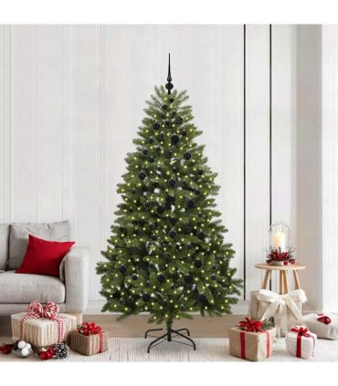vidaXL Artificial Hinged Christmas Tree 210 cm 300 LEDs Warm White PVC