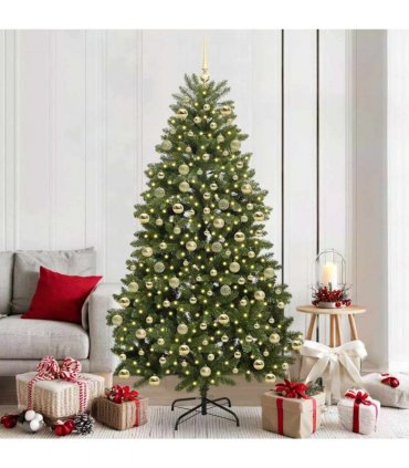 vidaXL Artificial Hinged Christmas Tree 210 cm 300 LEDs Warm White PVC
