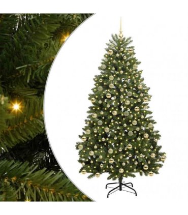 vidaXL Artificial Hinged Christmas Tree 210 cm 300 LEDs Warm White PVC