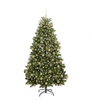 vidaXL Artificial Hinged Christmas Tree 210 cm 300 LEDs Warm White PVC