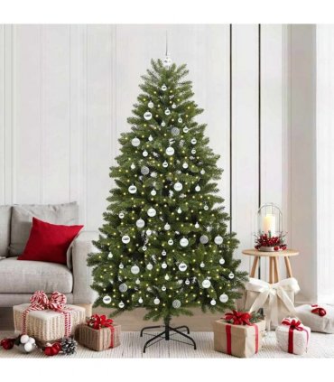 vidaXL Artificial Hinged Christmas Tree 210 cm 300 LEDs Warm White PVC