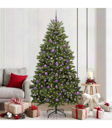 vidaXL Artificial Hinged Christmas Tree 210 cm 300 LEDs Warm White PVC