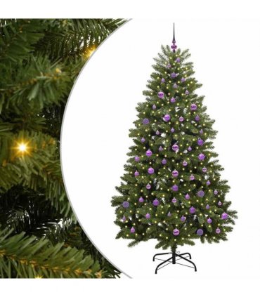 vidaXL Artificial Hinged Christmas Tree 210 cm 300 LEDs Warm White PVC