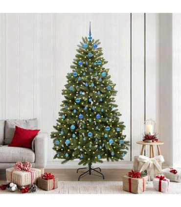 vidaXL Artificial Hinged Christmas Tree 210 cm 300 LEDs Warm White PVC