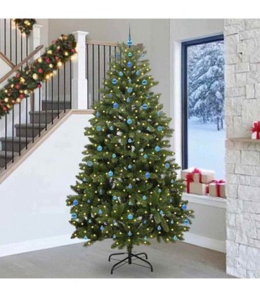 vidaXL Artificial Hinged Christmas Tree 270 cm 300 LEDs Warm White PVC