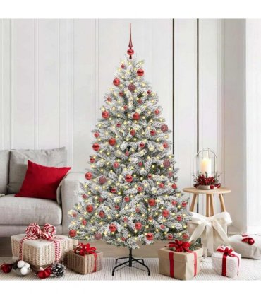 vidaXL Artificial Hinged Christmas Tree 180 cm 300 LEDs Warm White PVC
