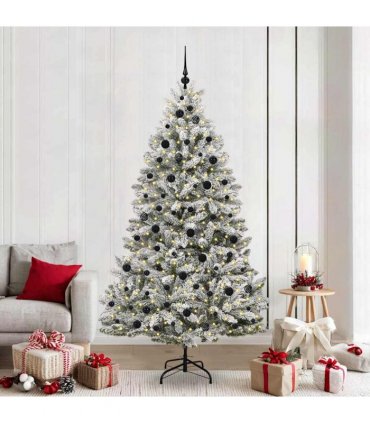vidaXL Artificial Hinged Christmas Tree 210 cm 300 LEDs Warm White PVC