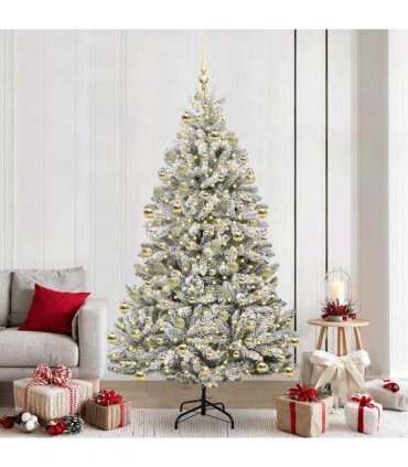 vidaXL Artificial Hinged Christmas Tree 210 cm 300 LEDs Warm White PVC