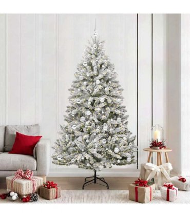 vidaXL Artificial Hinged Christmas Tree 210 cm 300 LEDs Warm White PVC