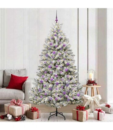 vidaXL Artificial Hinged Christmas Tree 210 cm 300 LEDs Warm White PVC
