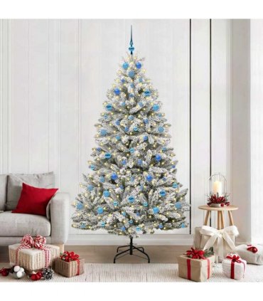 vidaXL Artificial Hinged Christmas Tree 210 cm 300 LEDs Warm White PVC
