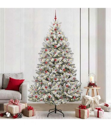 vidaXL Artificial Hinged Christmas Tree 240 cm 300 LEDs Warm White PVC