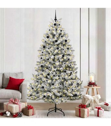 vidaXL Artificial Hinged Christmas Tree 240 cm 300 LEDs Warm White PVC