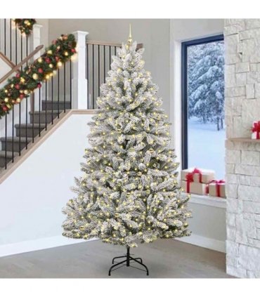 vidaXL Artificial Hinged Christmas Tree 270 cm 300 LEDs Warm White PVC