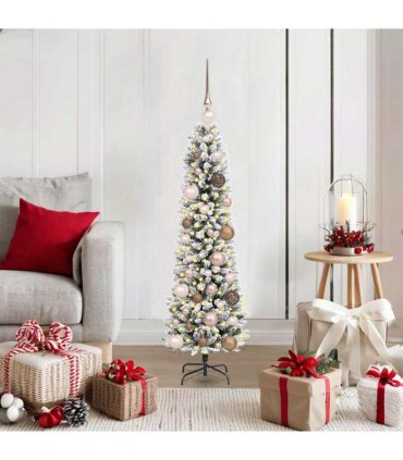 vidaXL Artificial Slim Christmas Tree 120 cm 150 LEDs Warm White
