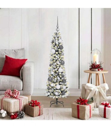 vidaXL Artificial Slim Christmas Tree 120 cm 150 LEDs Warm White
