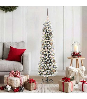 vidaXL Artificial Slim Christmas Tree 150 cm 150 LEDs Warm White