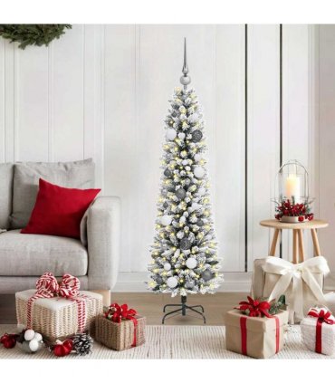 vidaXL Artificial Slim Christmas Tree 150 cm 150 LEDs Warm White