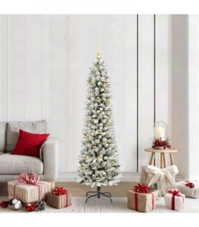vidaXL Artificial Slim Christmas Tree 180 cm 300 LEDs Warm White