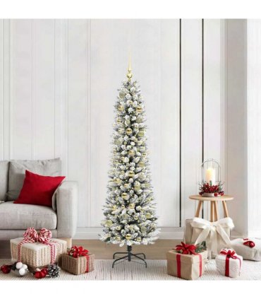 vidaXL Artificial Slim Christmas Tree 180 cm 300 LEDs Warm White