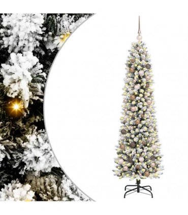 vidaXL Artificial Slim Christmas Tree 210 cm 300 LEDs Warm White