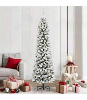 vidaXL Artificial Slim Christmas Tree 210 cm 300 LEDs Warm White